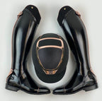 Leather boots women horse riding black glossy leather & Helmet